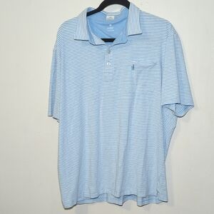 johnnie-O Sky Blue + White Striped Hangin' Out Polo Shirt Men's Size XXL